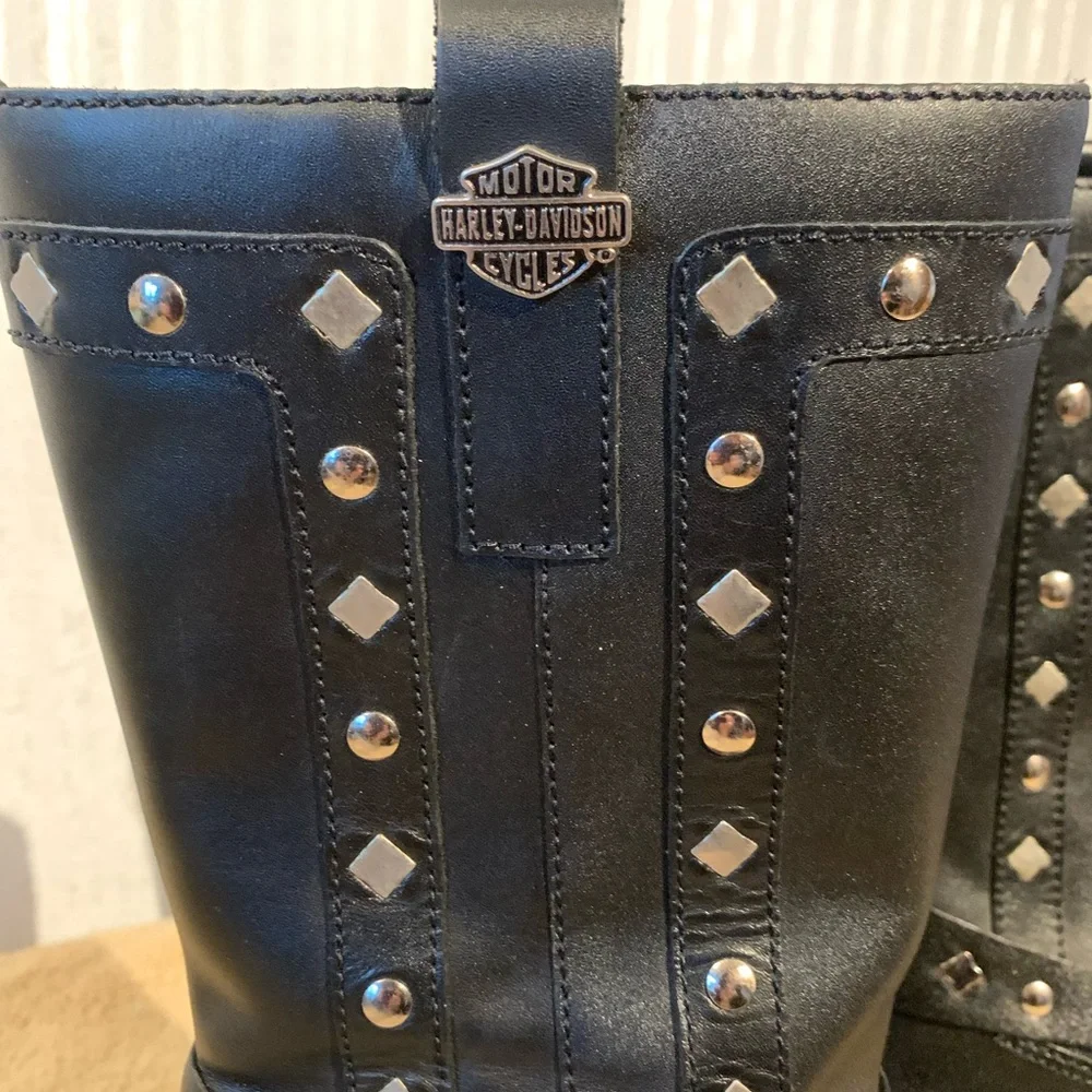 Harley-Davidson Black Leather Heeled Boots - Picture 3 of 8